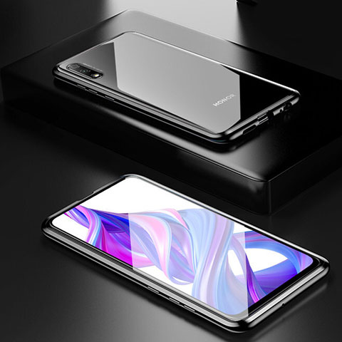 Handyhülle Hülle Luxus Aluminium Metall Rahmen Spiegel 360 Grad Tasche M09 für Huawei Honor 9X Schwarz