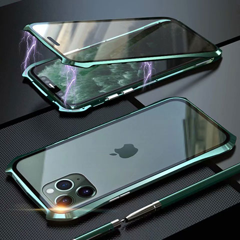 Handyhülle Hülle Luxus Aluminium Metall Rahmen Spiegel 360 Grad Tasche M10 für Apple iPhone 11 Pro Max Grün