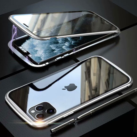 Handyhülle Hülle Luxus Aluminium Metall Rahmen Spiegel 360 Grad Tasche M11 für Apple iPhone 11 Pro Max Silber