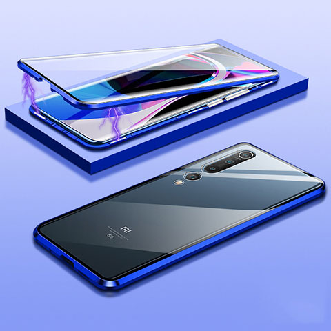 Handyhülle Hülle Luxus Aluminium Metall Rahmen Spiegel 360 Grad Tasche M11 für Xiaomi Mi 10 Blau