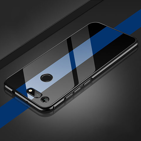 Handyhülle Hülle Luxus Aluminium Metall Rahmen Spiegel 360 Grad Tasche T01 für Huawei Honor V20 Blau