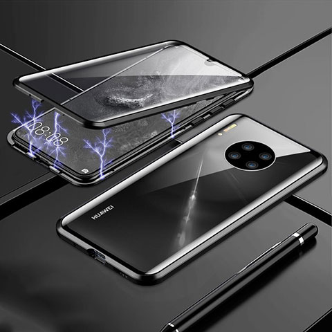 Handyhülle Hülle Luxus Aluminium Metall Rahmen Spiegel 360 Grad Tasche T01 für Huawei Mate 30 5G Schwarz