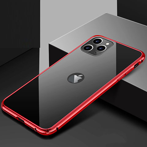 Handyhülle Hülle Luxus Aluminium Metall Rahmen Spiegel 360 Grad Tasche T02 für Apple iPhone 11 Pro Max Rot und Schwarz
