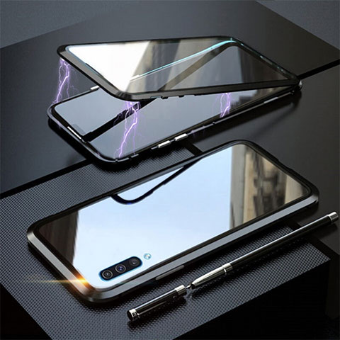 Handyhülle Hülle Luxus Aluminium Metall Rahmen Spiegel 360 Grad Tasche T02 für Samsung Galaxy A70S Schwarz