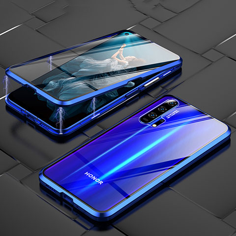 Handyhülle Hülle Luxus Aluminium Metall Rahmen Spiegel 360 Grad Tasche T03 für Huawei Honor 20 Pro Blau