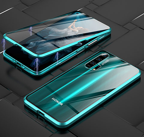 Handyhülle Hülle Luxus Aluminium Metall Rahmen Spiegel 360 Grad Tasche T03 für Huawei Honor 20 Pro Grün