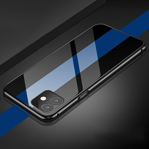 Handyhülle Hülle Luxus Aluminium Metall Rahmen Spiegel 360 Grad Tasche T04 für Apple iPhone 11 Blau