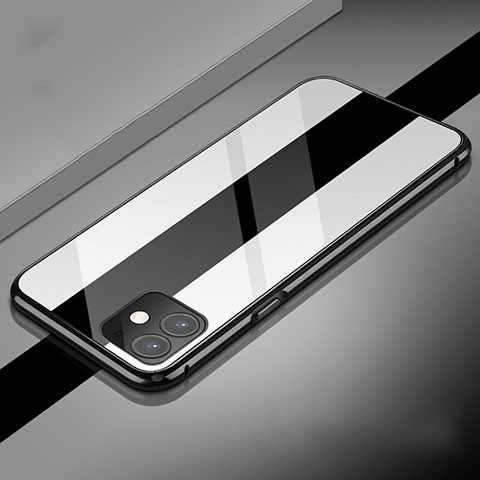 Handyhülle Hülle Luxus Aluminium Metall Rahmen Spiegel 360 Grad Tasche T04 für Apple iPhone 11 Weiß