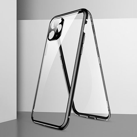 Handyhülle Hülle Luxus Aluminium Metall Rahmen Spiegel 360 Grad Tasche T05 für Apple iPhone 11 Pro Max Schwarz