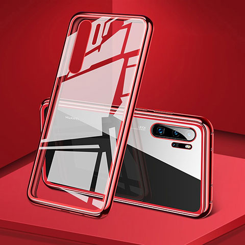 Handyhülle Hülle Luxus Aluminium Metall Rahmen Spiegel 360 Grad Tasche T05 für Huawei P30 Pro New Edition Rot