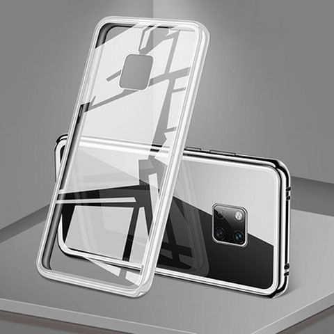 Handyhülle Hülle Luxus Aluminium Metall Rahmen Spiegel 360 Grad Tasche T06 für Huawei Mate 20 Pro Weiß