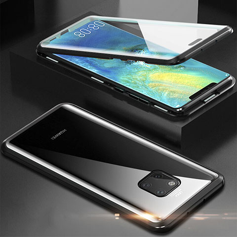 Handyhülle Hülle Luxus Aluminium Metall Rahmen Spiegel 360 Grad Tasche T07 für Huawei Mate 20 Pro Schwarz