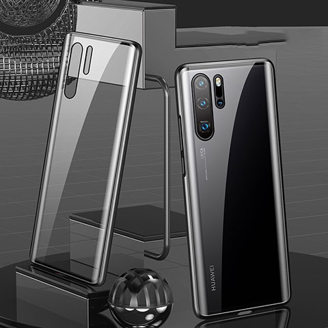 Handyhülle Hülle Luxus Aluminium Metall Rahmen Spiegel 360 Grad Tasche T07 für Huawei P30 Pro New Edition Schwarz