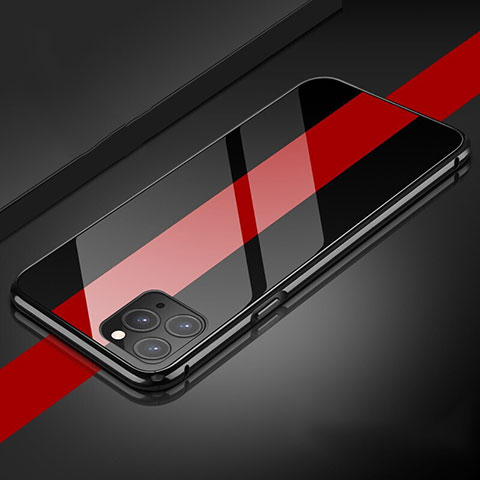 Handyhülle Hülle Luxus Aluminium Metall Rahmen Spiegel 360 Grad Tasche T08 für Apple iPhone 11 Pro Max Schwarz