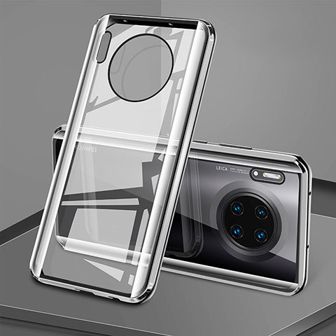 Handyhülle Hülle Luxus Aluminium Metall Rahmen Spiegel 360 Grad Tasche T08 für Huawei Mate 30 5G Silber