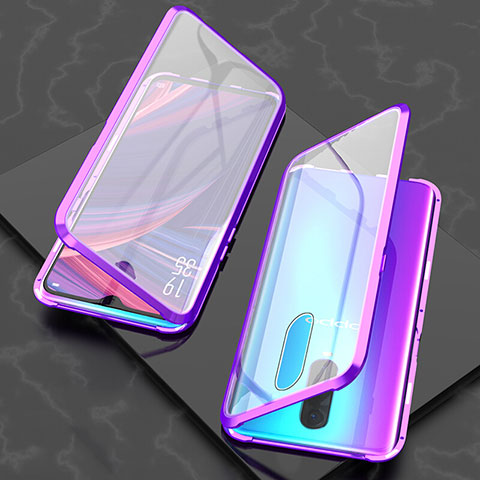 Handyhülle Hülle Luxus Aluminium Metall Rahmen Spiegel 360 Grad Tasche T08 für Oppo R17 Pro Violett