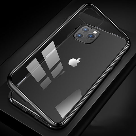 Handyhülle Hülle Luxus Aluminium Metall Rahmen Spiegel 360 Grad Tasche T09 für Apple iPhone 11 Pro Max Schwarz