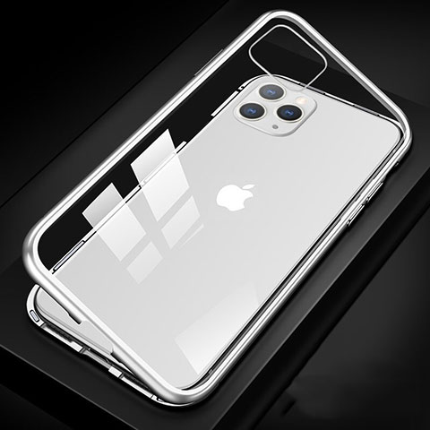 Handyhülle Hülle Luxus Aluminium Metall Rahmen Spiegel 360 Grad Tasche T09 für Apple iPhone 11 Pro Max Weiß