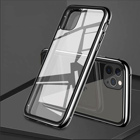 Handyhülle Hülle Luxus Aluminium Metall Rahmen Spiegel 360 Grad Tasche T10 für Apple iPhone 11 Pro Max Schwarz