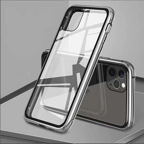 Handyhülle Hülle Luxus Aluminium Metall Rahmen Spiegel 360 Grad Tasche T10 für Apple iPhone 11 Pro Max Silber