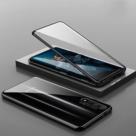 Handyhülle Hülle Luxus Aluminium Metall Rahmen Spiegel 360 Grad Tasche T10 für Huawei Honor 20 Schwarz