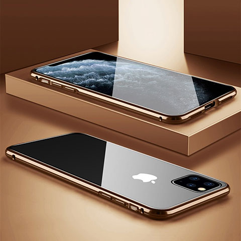 Handyhülle Hülle Luxus Aluminium Metall Rahmen Spiegel 360 Grad Tasche T11 für Apple iPhone 11 Pro Max Gold