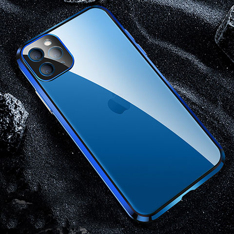 Handyhülle Hülle Luxus Aluminium Metall Rahmen Spiegel 360 Grad Tasche T12 für Apple iPhone 11 Pro Blau