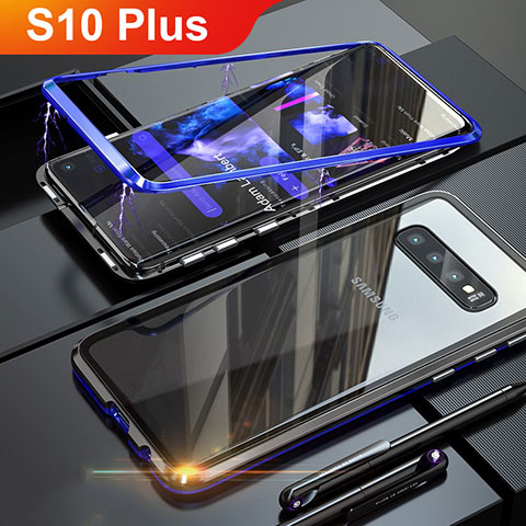 Handyhülle Hülle Luxus Aluminium Metall Rahmen Spiegel Tasche A01 für Samsung Galaxy S10 Plus Blau