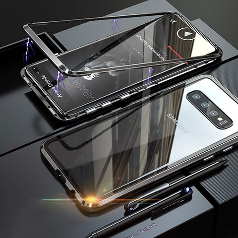 Handyhülle Hülle Luxus Aluminium Metall Rahmen Spiegel Tasche A01 für Samsung Galaxy S10 Plus Schwarz