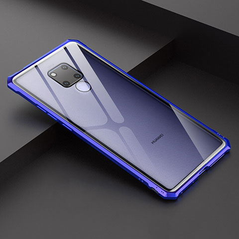 Handyhülle Hülle Luxus Aluminium Metall Rahmen Spiegel Tasche für Huawei Mate 20 X 5G Blau