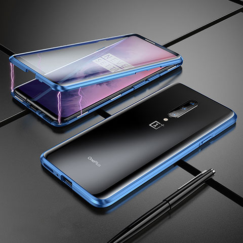 Handyhülle Hülle Luxus Aluminium Metall Rahmen Spiegel Tasche für OnePlus 7 Pro Blau