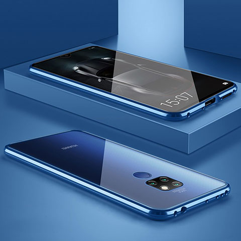 Handyhülle Hülle Luxus Aluminium Metall Rahmen Spiegel Tasche M01 für Huawei Mate 20 Blau