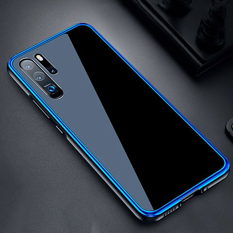 Handyhülle Hülle Luxus Aluminium Metall Rahmen Spiegel Tasche M03 für Huawei P30 Pro Blau