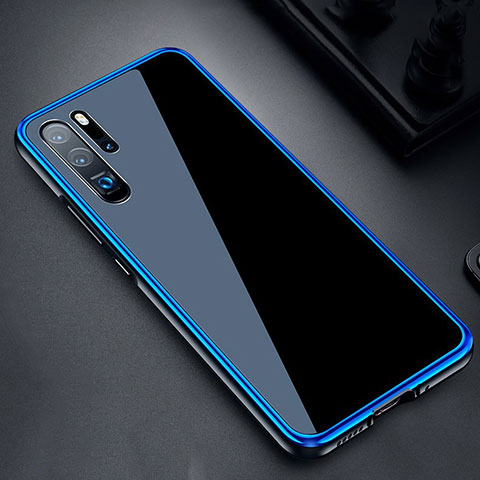 Handyhülle Hülle Luxus Aluminium Metall Rahmen Spiegel Tasche M03 für Huawei P30 Pro New Edition Blau