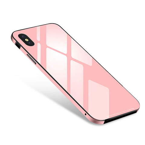 Handyhülle Hülle Luxus Aluminium Metall Rahmen Spiegel Tasche S01 für Apple iPhone X Rosa