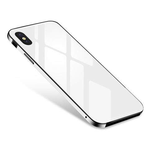 Handyhülle Hülle Luxus Aluminium Metall Rahmen Spiegel Tasche S01 für Apple iPhone X Weiß