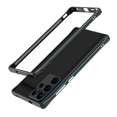 Handyhülle Hülle Luxus Aluminium Metall Rahmen Tasche A01 für Samsung Galaxy S22 Ultra 5G Blau und Schwarz