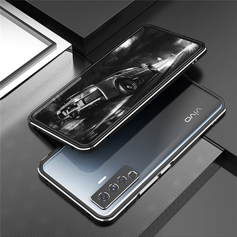 Handyhülle Hülle Luxus Aluminium Metall Rahmen Tasche A01 für Vivo X50 5G Silber und Schwarz