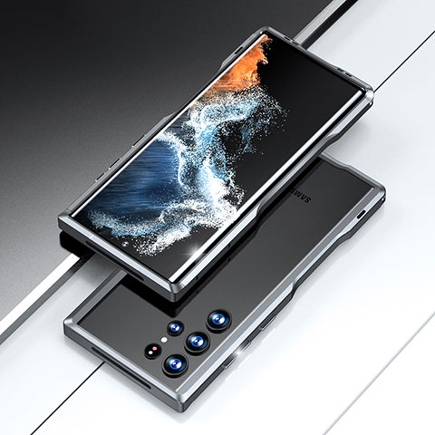 Handyhülle Hülle Luxus Aluminium Metall Rahmen Tasche A02 für Samsung Galaxy S21 Ultra 5G Grau