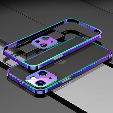 Handyhülle Hülle Luxus Aluminium Metall Rahmen Tasche A03 für Apple iPhone 14 Plus Blau