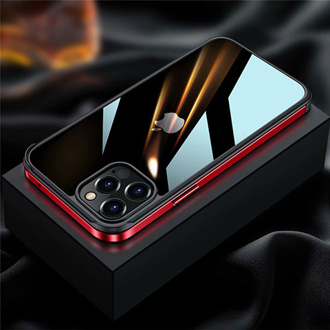 Handyhülle Hülle Luxus Aluminium Metall Rahmen Tasche für Apple iPhone 12 Pro Rot