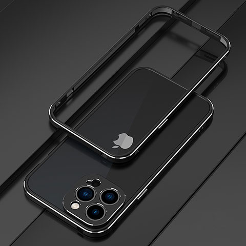 Handyhülle Hülle Luxus Aluminium Metall Rahmen Tasche für Apple iPhone 13 Pro Silber und Schwarz