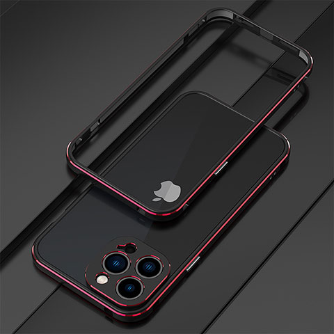 Handyhülle Hülle Luxus Aluminium Metall Rahmen Tasche für Apple iPhone 14 Pro Max Rot und Schwarz