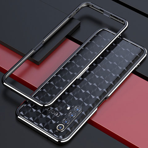 Handyhülle Hülle Luxus Aluminium Metall Rahmen Tasche für Realme X3 SuperZoom Silber und Schwarz