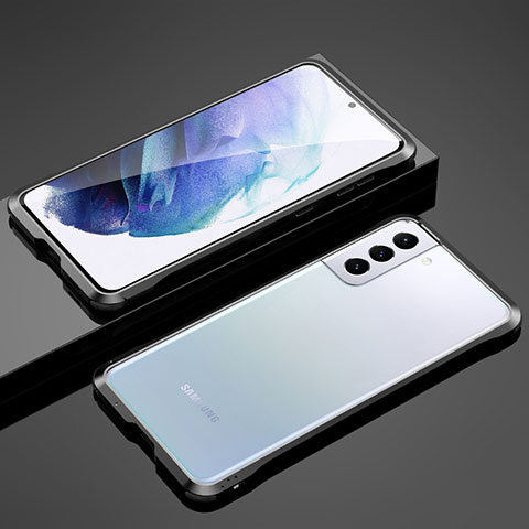 Handyhülle Hülle Luxus Aluminium Metall Rahmen Tasche für Samsung Galaxy S21 5G Schwarz