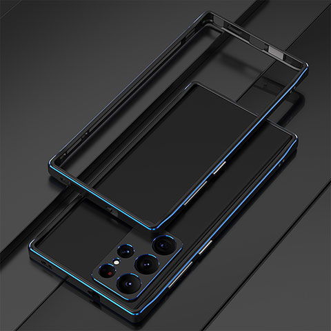 Handyhülle Hülle Luxus Aluminium Metall Rahmen Tasche für Samsung Galaxy S22 Ultra 5G Blau und Schwarz