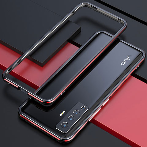 Handyhülle Hülle Luxus Aluminium Metall Rahmen Tasche für Vivo X50 5G Rot und Schwarz