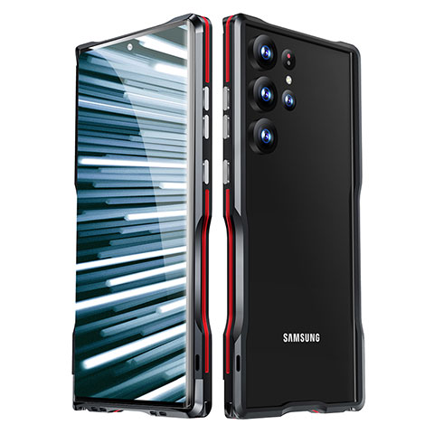 Handyhülle Hülle Luxus Aluminium Metall Rahmen Tasche LK1 für Samsung Galaxy S22 Ultra 5G Rot und Schwarz