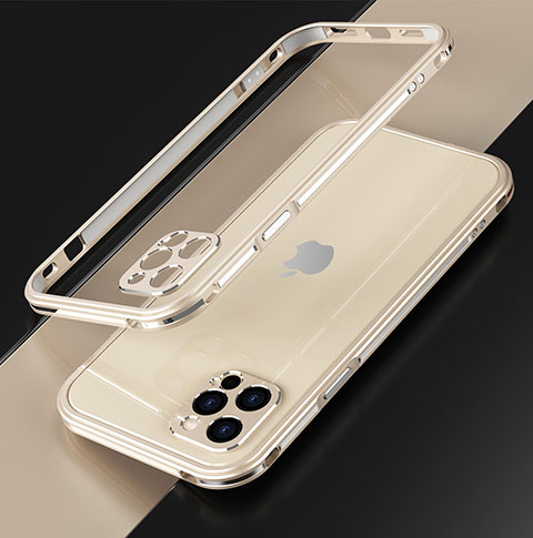 Handyhülle Hülle Luxus Aluminium Metall Rahmen Tasche N01 für Apple iPhone 12 Pro Gold