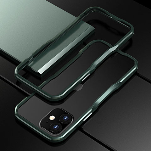Handyhülle Hülle Luxus Aluminium Metall Rahmen Tasche N02 für Apple iPhone 12 Mini Nachtgrün